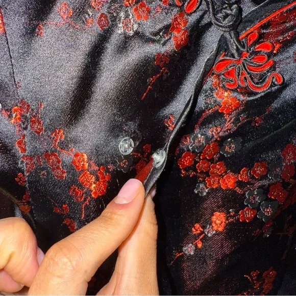 Chinese Mini Black and Red Floral Dress - Picture 9 of 12